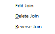 The shortcut menu options available when right clicking the line that joins tables.  The options include Edit Join, Delete Join, and Reverse Join.